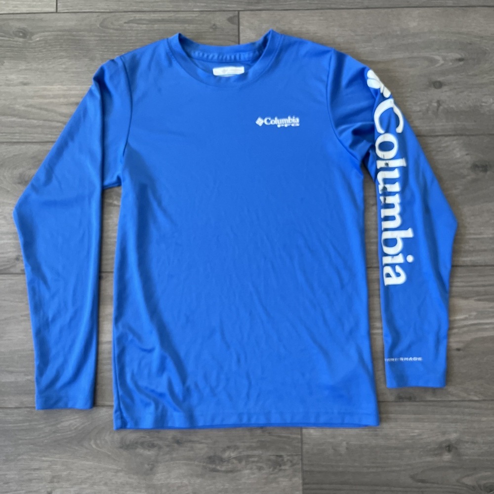 Columbia PFG Boys M 10-12 Long Sleeve Fishing Shirt Blue